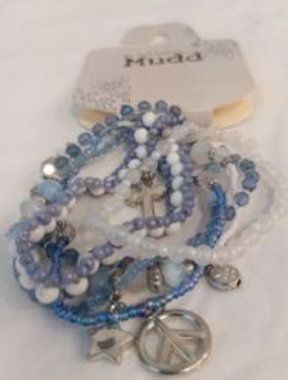 Mudd Light Blue and White Beaded Charm Bracelet Set